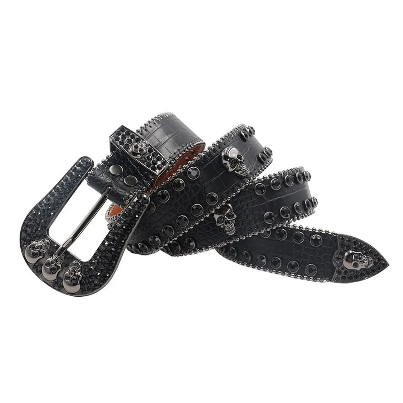 Unisex Synthetic Leather Crystal Pin Buckle Diamond Rhinestones Belt