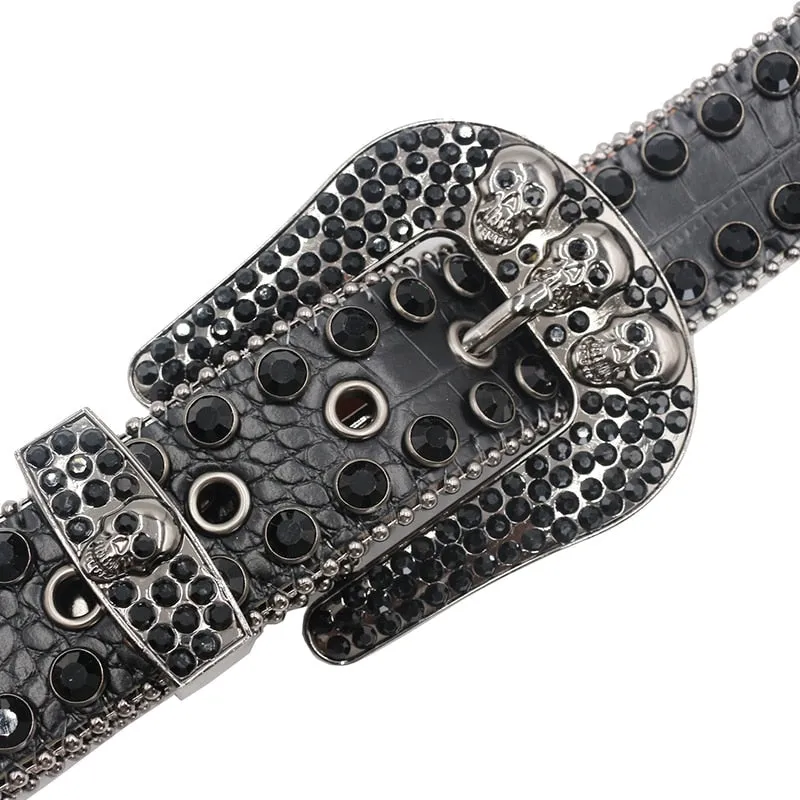 Unisex Synthetic Leather Crystal Pin Buckle Diamond Rhinestones Belt