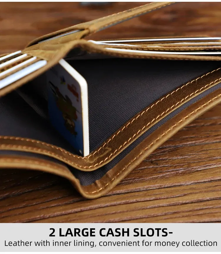 Unisex Vintage Genuine Leather Money Card Slot Organizer Small Wallet