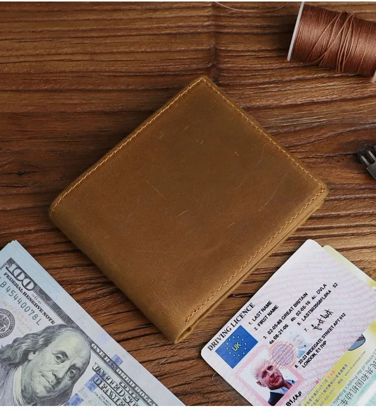 Unisex Vintage Genuine Leather Money Card Slot Organizer Small Wallet