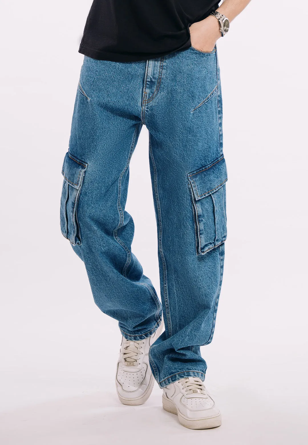 Utility Pocket Jeans - Mid Blue Wash