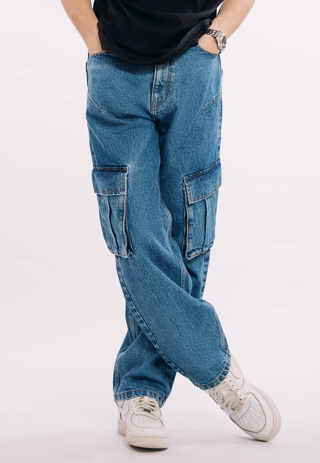 Utility Pocket Jeans - Mid Blue Wash