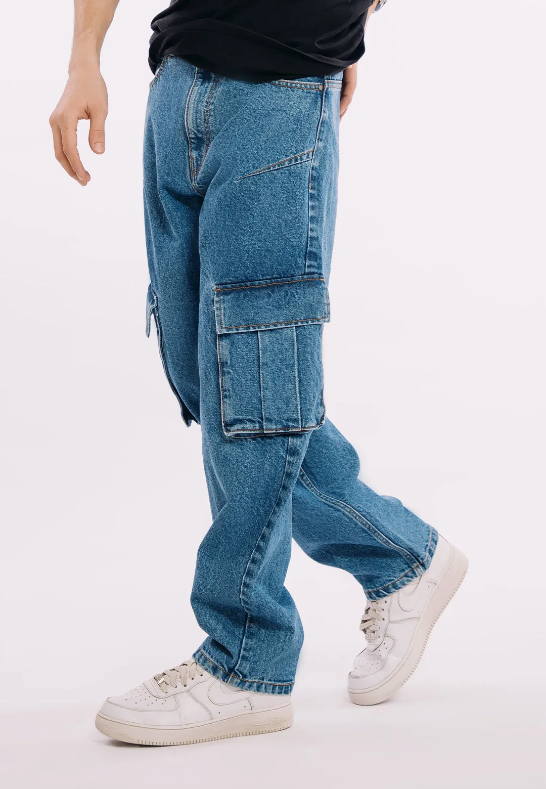 Utility Pocket Jeans - Mid Blue Wash