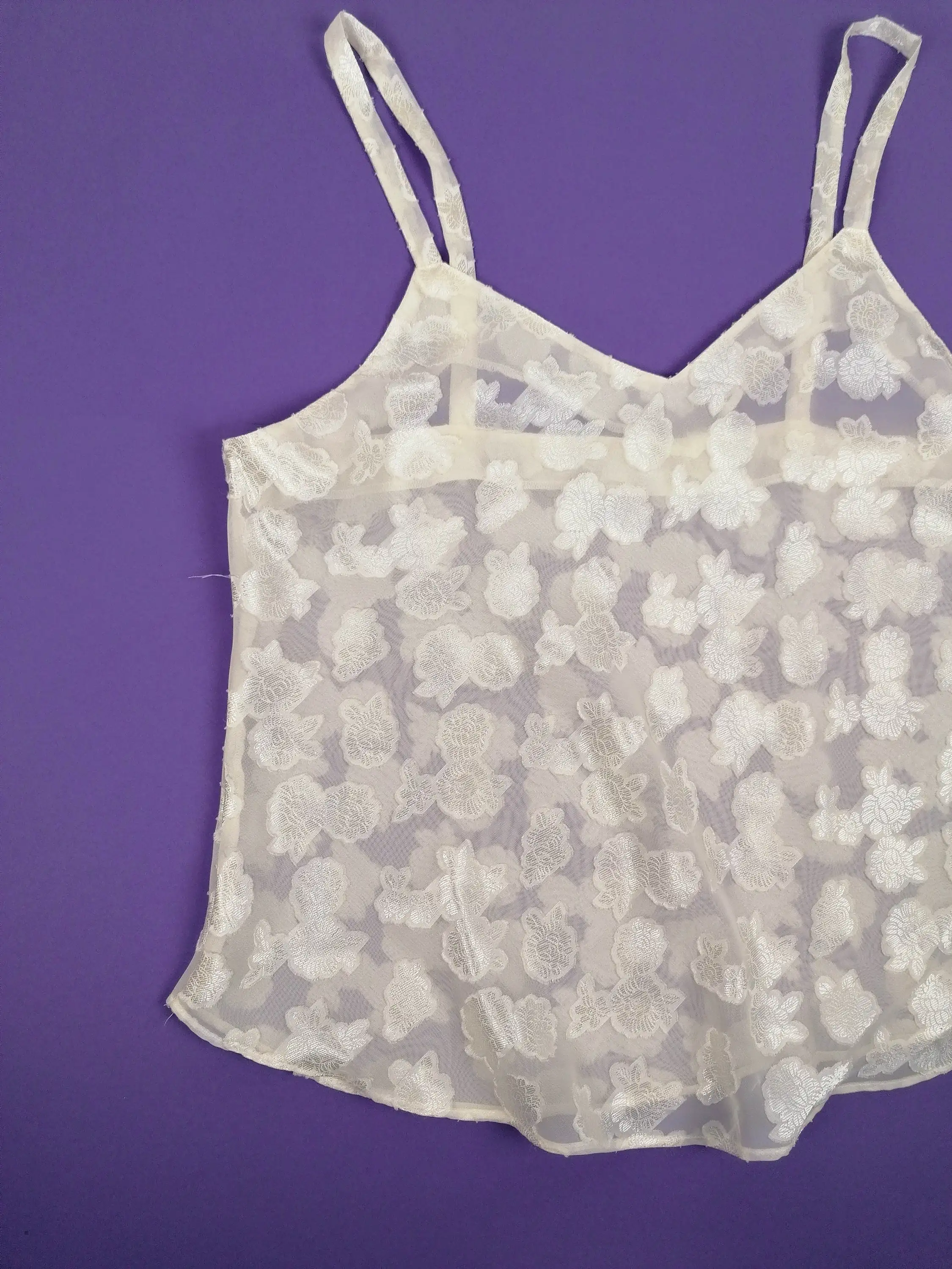 Vintage Butter-white Sheer Cami - size M-L