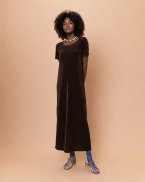 Vintage Chocolate Slinky Maxi Dress (S)