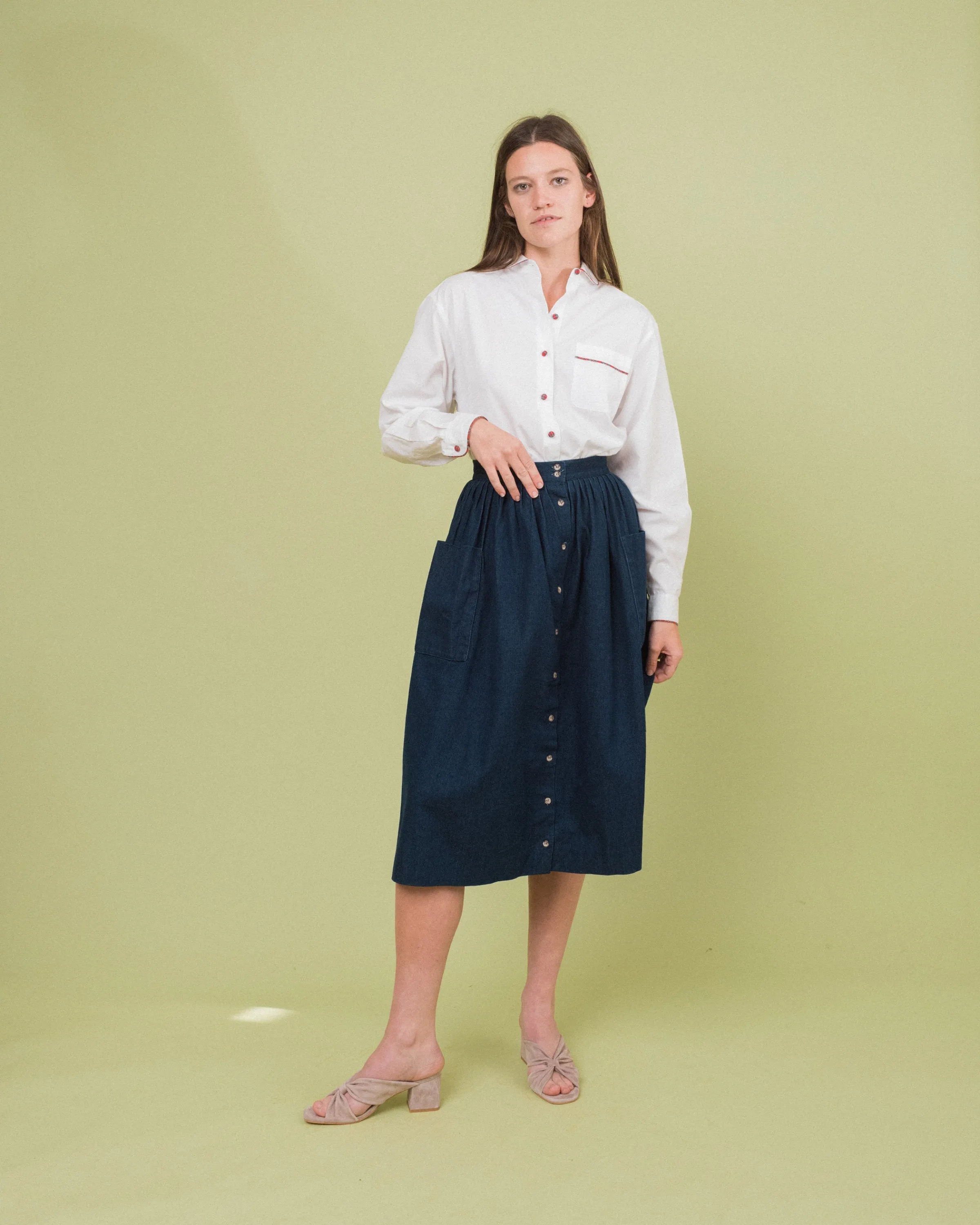 Vintage Denim Midi Skirt (S/M)