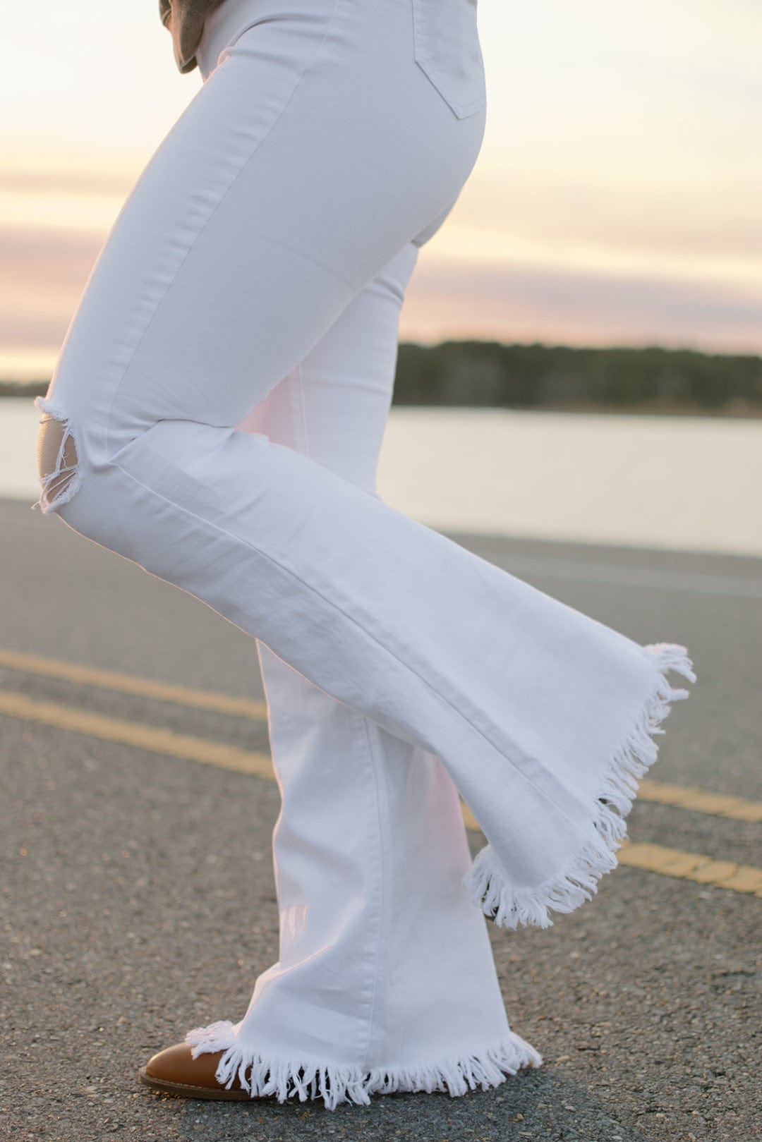 White Super Stretch Fray Flares