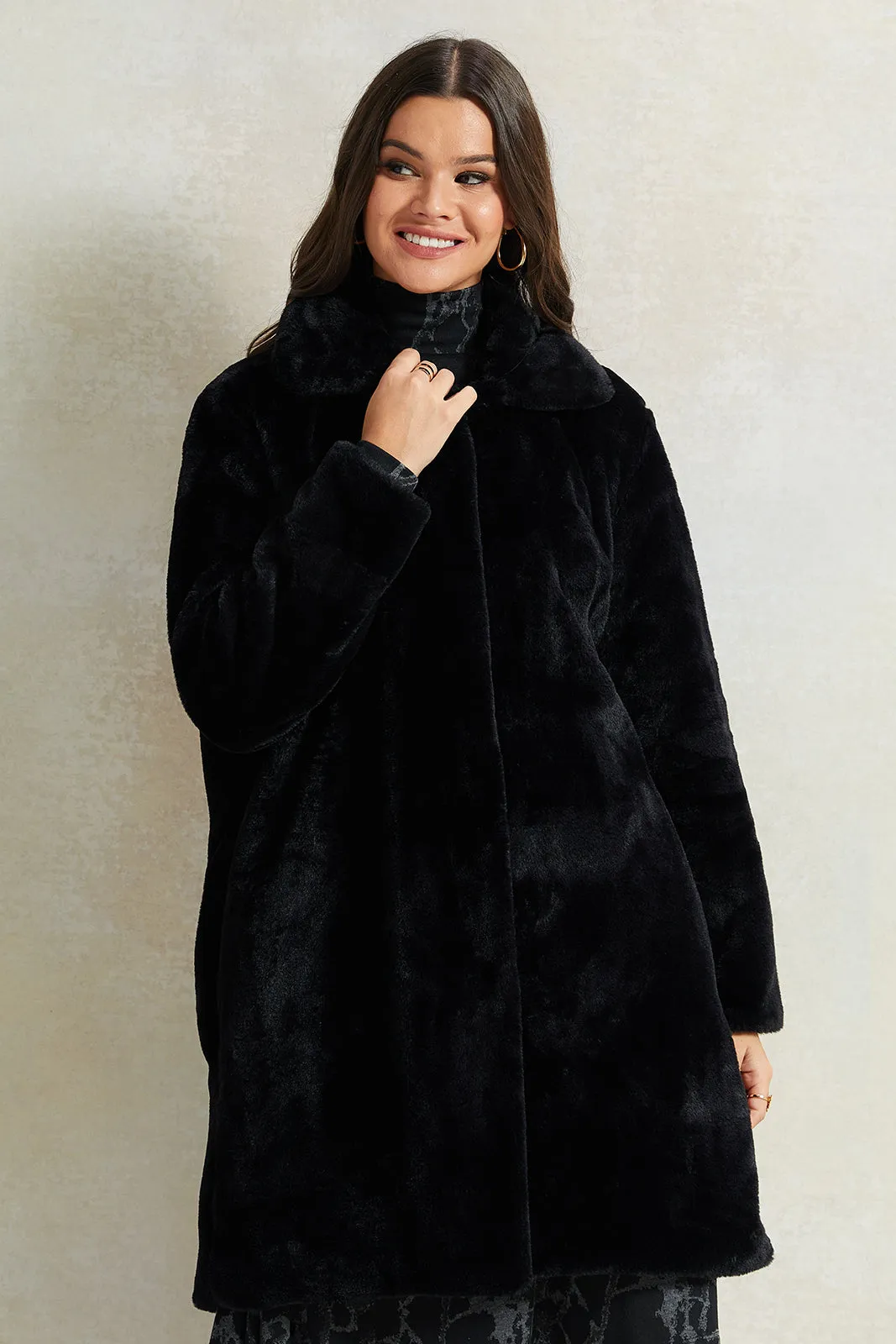 Women Black Long Fur Jacket