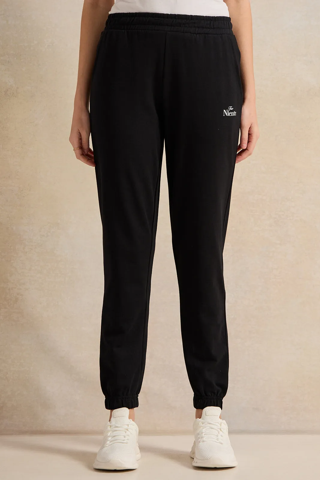 Women Black Placement Print Active Pants